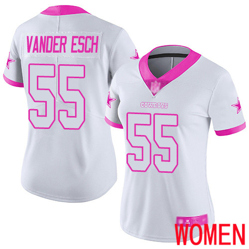 Women Dallas Cowboys Limited White Pink Leighton Vander Esch #55 Rush Fashion NFL Jersey